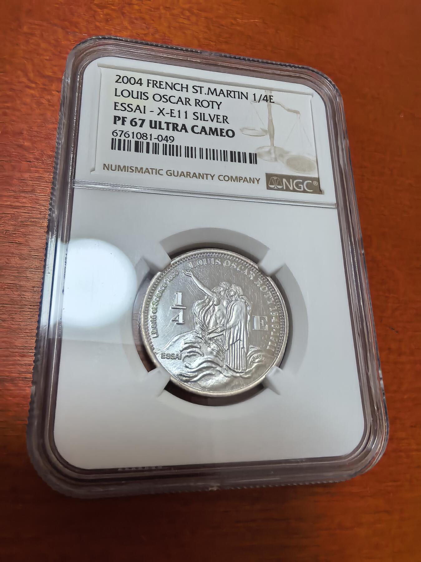 长老汇蛇年精选第一百场拍卖 样币！2004 法属圣马丁岛雕刻大师罗缇名作1/4欧元精制银币，NGC PF67UC，唯二冠军分，2000枚