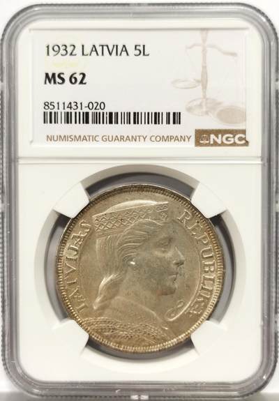 博洋堂蛇年收官专场暨第161期（全场包邮） - NGC MS62 拉脱维亚1932年5拉特银币，好看的谷物女神，国外大热品种，仅发行三个年份，MS65成交超三万元