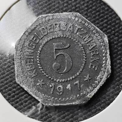 KK钱币收藏小铺  第397期 百期特怕（四拍之一） 2月预留时间 周末发货 -  1917 德紧罗森海姆 5芬尼锌币