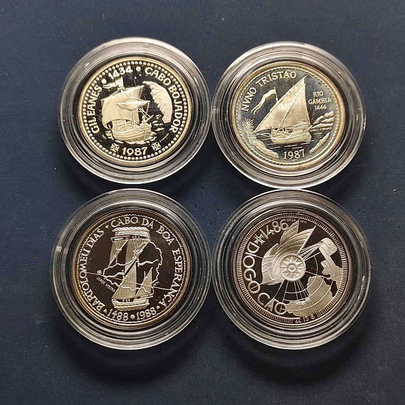 【全场包邮】纯粹捡漏拍503场 葡萄牙1987-1988年大航海时代系列第一组精制纪念银币4枚全套银币【34毫米16.5克92.5%X4枚】-盒证全