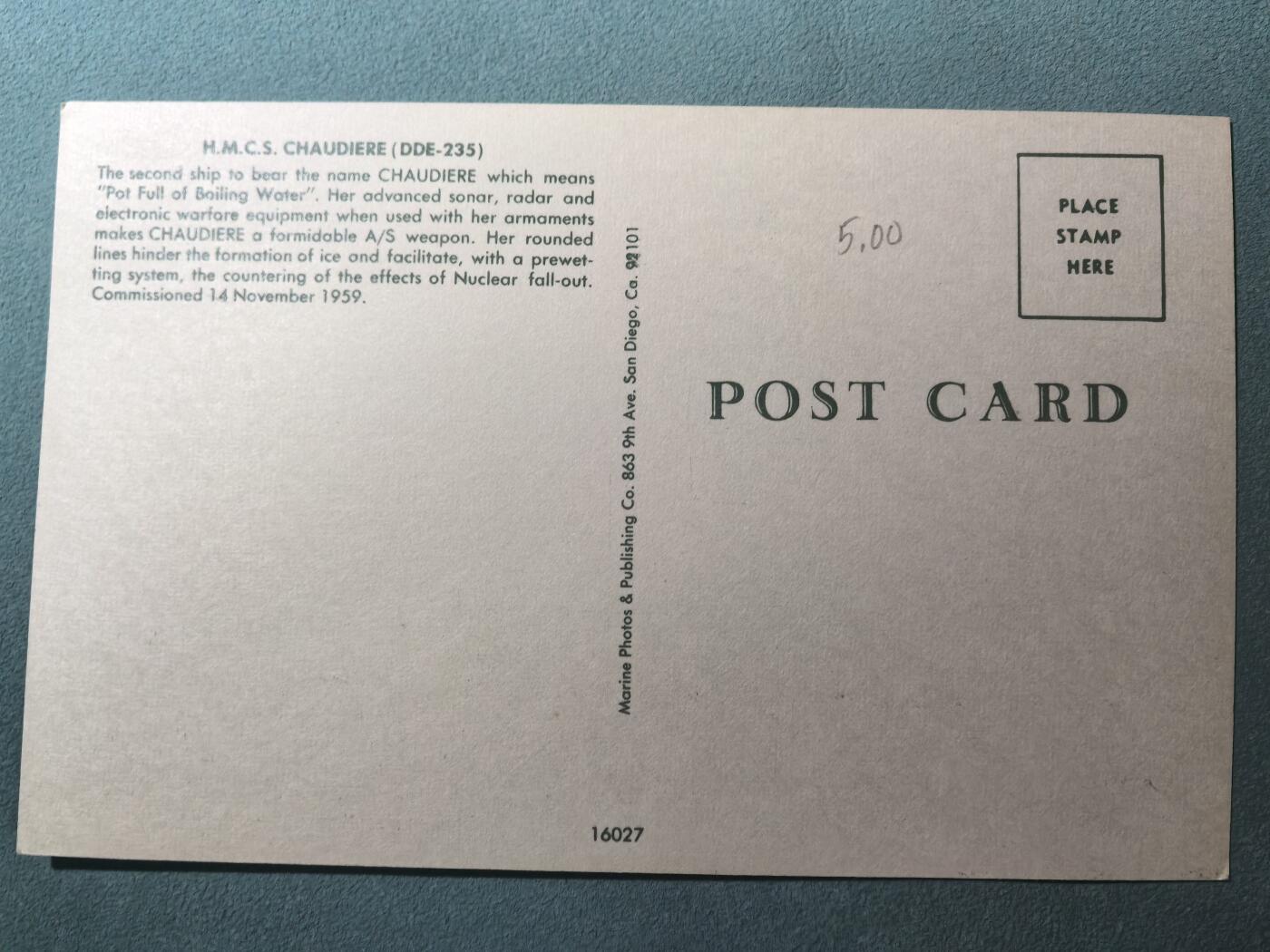 盛世勋华——号角文化勋章邮票专场拍卖第305期 冷战时期军舰专题明信片 加拿大皇家海军“肖迪埃”号驱逐舰（DDE-235）