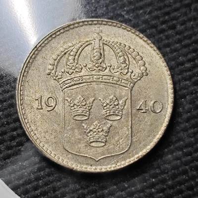 KK钱币收藏小铺  第397期 百期特怕（四拍之一） 2月预留时间 周末发货 -  1940瑞典10欧尔银币 好品