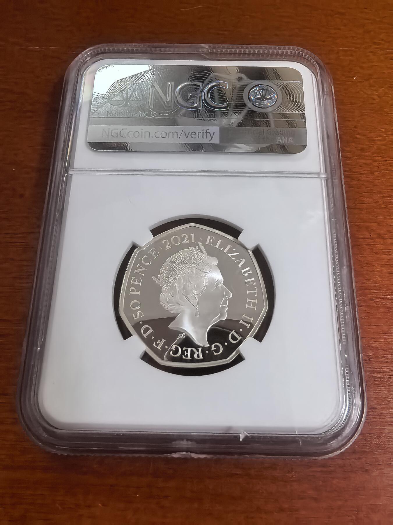 长老汇蛇年精选第一百场拍卖  2021英国东京奥运会50便士彩色精制银币，NGC PF70UC