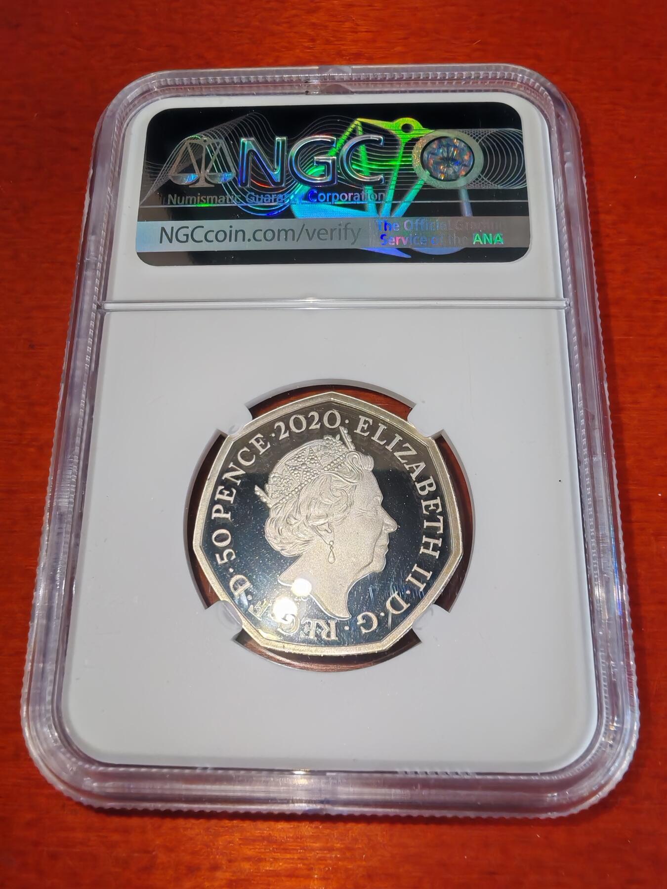 长老汇蛇年精选第一百场拍卖 2020 英国多样性50便士七边精制加厚银币，NGC PF70UC，2500枚