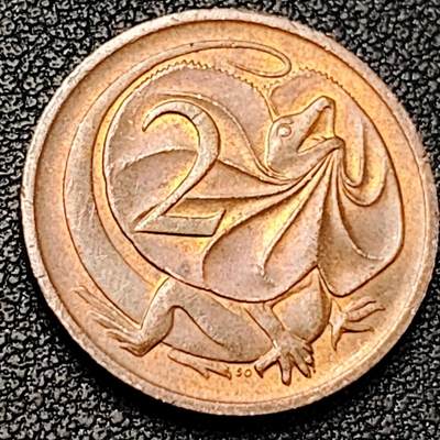 泉币菌-第191场- 迎春节专场 本场拍品多 请提前出价（本周五和之前拍的 2月14日发货） - 美品 1984年 英属澳大利亚2分铜币 伞蜥蜴斗篷蜥 21.5mm