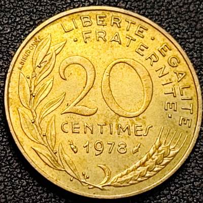 泉币菌-第187场- 精品福利场 （本周五和之前拍的 2月14日发货） - 法国1978年20生丁铜币 玛丽安娜 入欧前末版 绝版