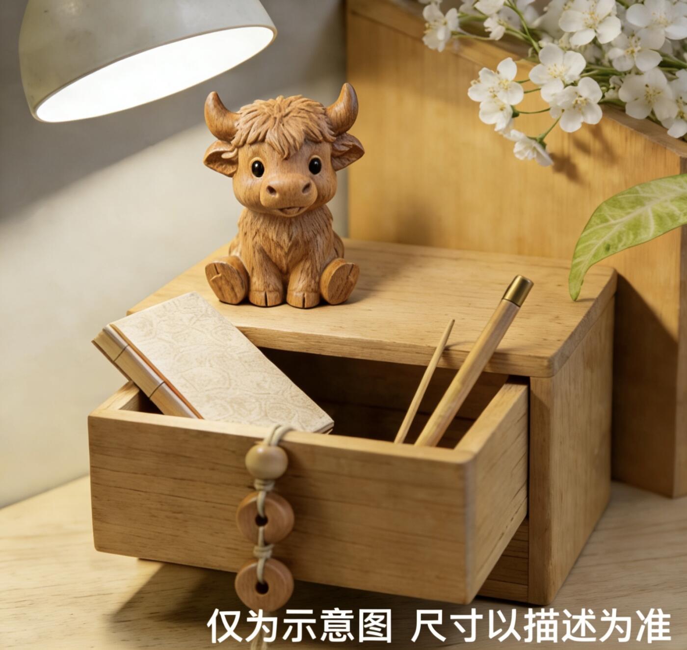 零元拍：哈基米系列，黄杨木雕12生肖之：牛宝，高约：40MM。就这么可耐