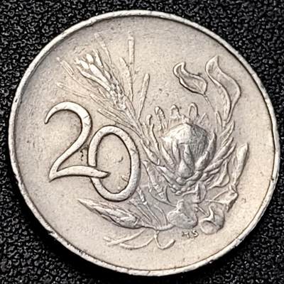 泉币菌-第191场- 迎春节专场 本场拍品多 请提前出价（本周五和之前拍的 2月14日发货） - 帝王花 1965年 南非20分镍币  24.2毫米 6.0克