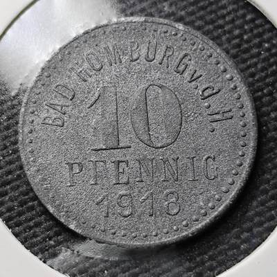 KK钱币收藏小铺  第397期 百期特怕（四拍之一） 2月预留时间 周末发货 - 1918 德紧巴特洪堡 10芬尼锌币