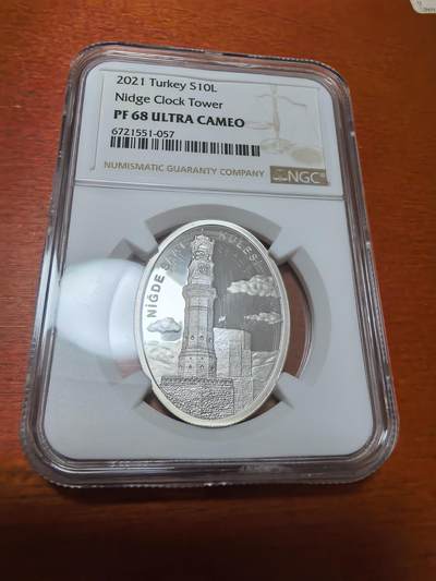 长老汇蛇年精选第一百场拍卖 - 2021土耳其钟楼系列之二10里拉椭圆形精制银币，NGC PF68UC，唯一冠军，2000枚