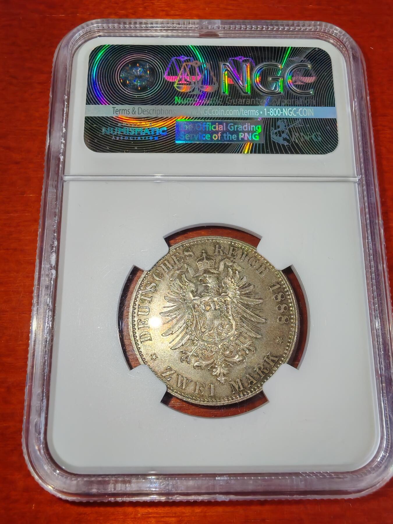 长老汇蛇年精选第一百场拍卖 1888A德国普鲁士弗雷德里希三世2马克银币，三皇之年，NGC MS64分，发财年