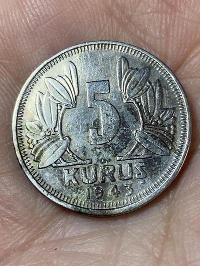 2026年第二十四场(总第一百九十三场）外国好品散币场(免佣金) - 土耳其🇹🇷1943年5库鲁什(建国后第三套流通硬币)