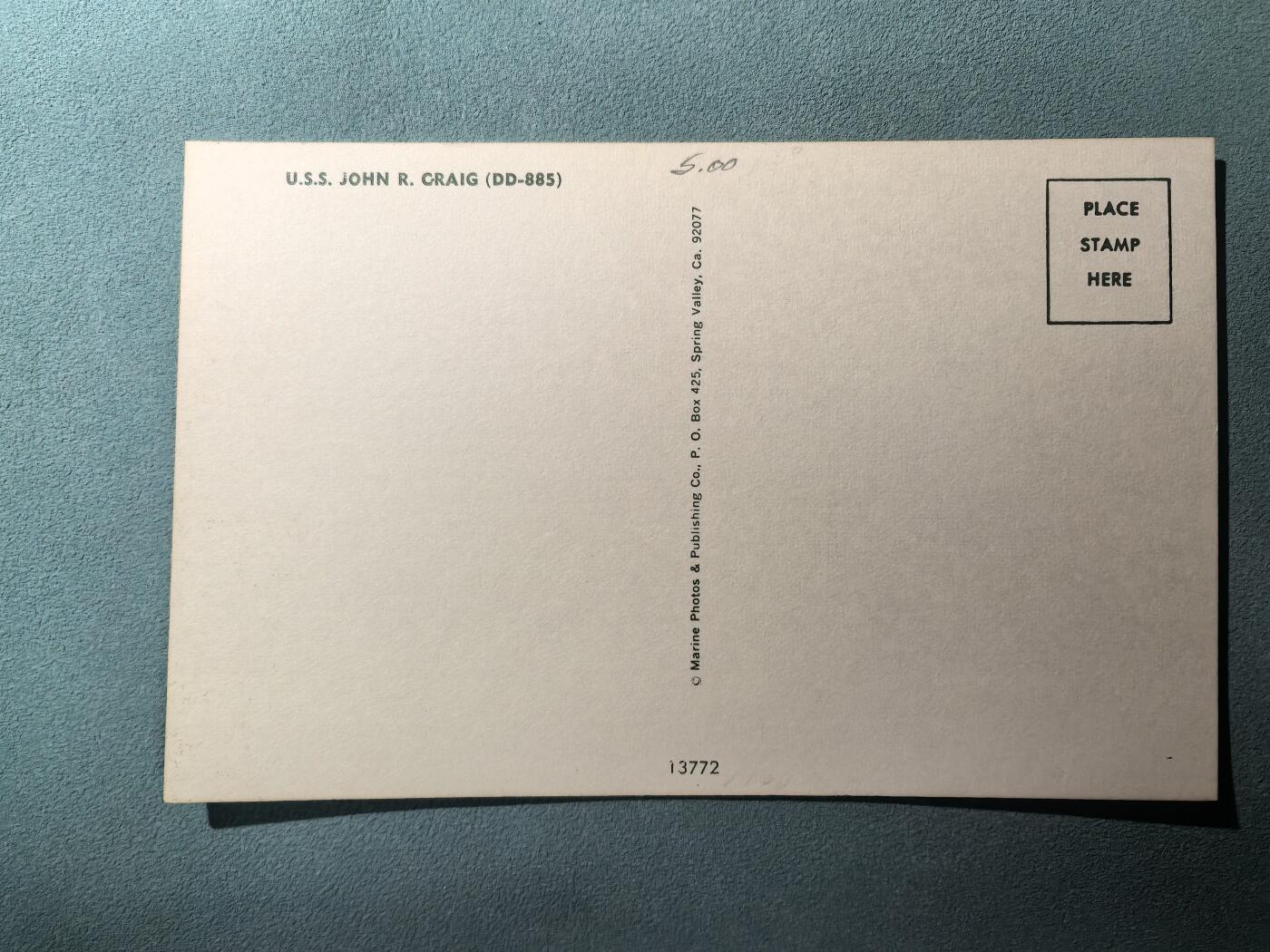 盛世勋华——号角文化勋章邮票专场拍卖第305期 美国冷战时期军舰专题明信片 美国海军“约翰·R·克雷格”号驱逐舰（DD-885）