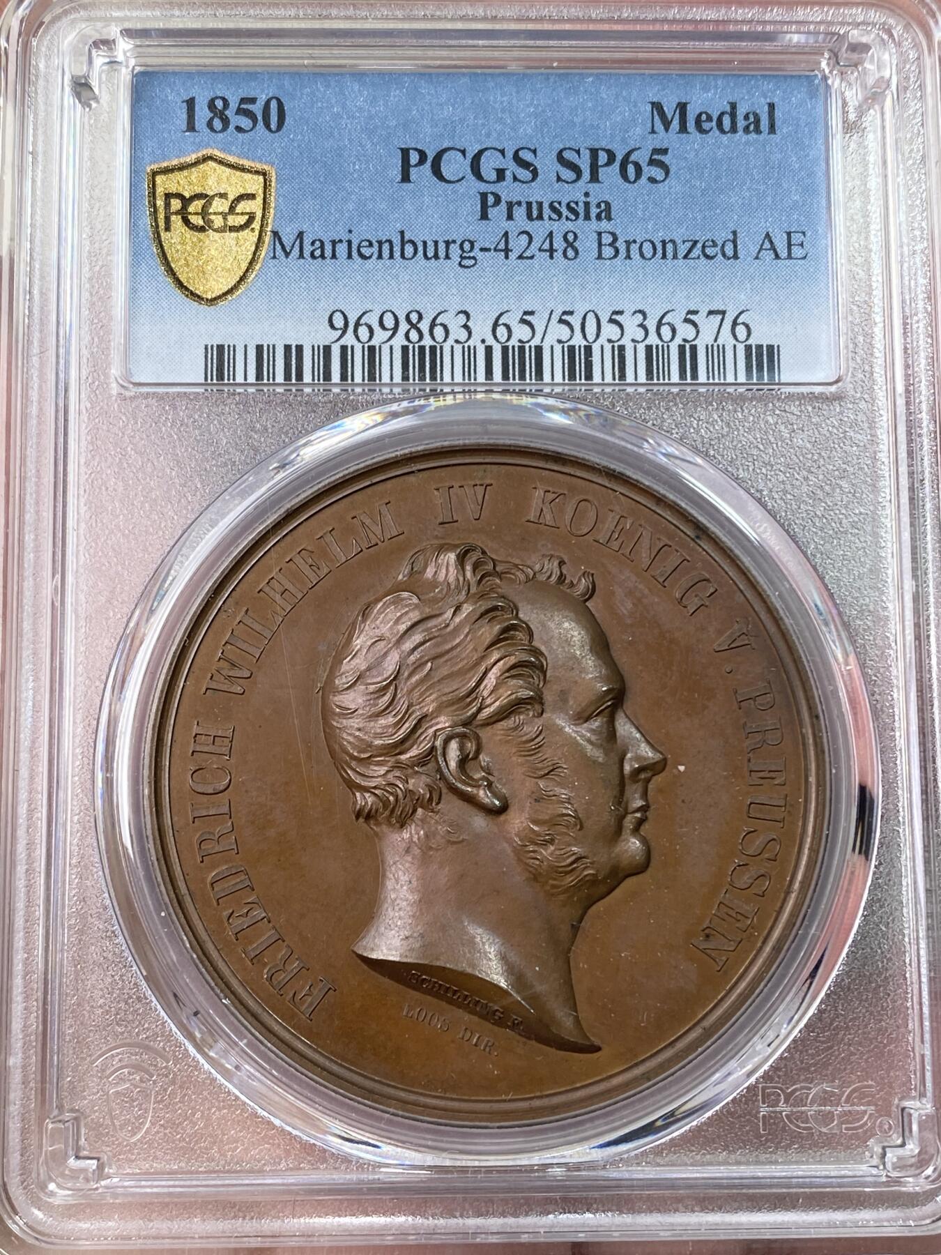 万国钱币拍卖第061期（马年首拍） PCGS SP65 1850年德国普鲁士威廉四世庆祝柏林第一届州议会召开纪念大铜章 普鲁士章牌名誉品种 铜制少见 PC唯一冠军分