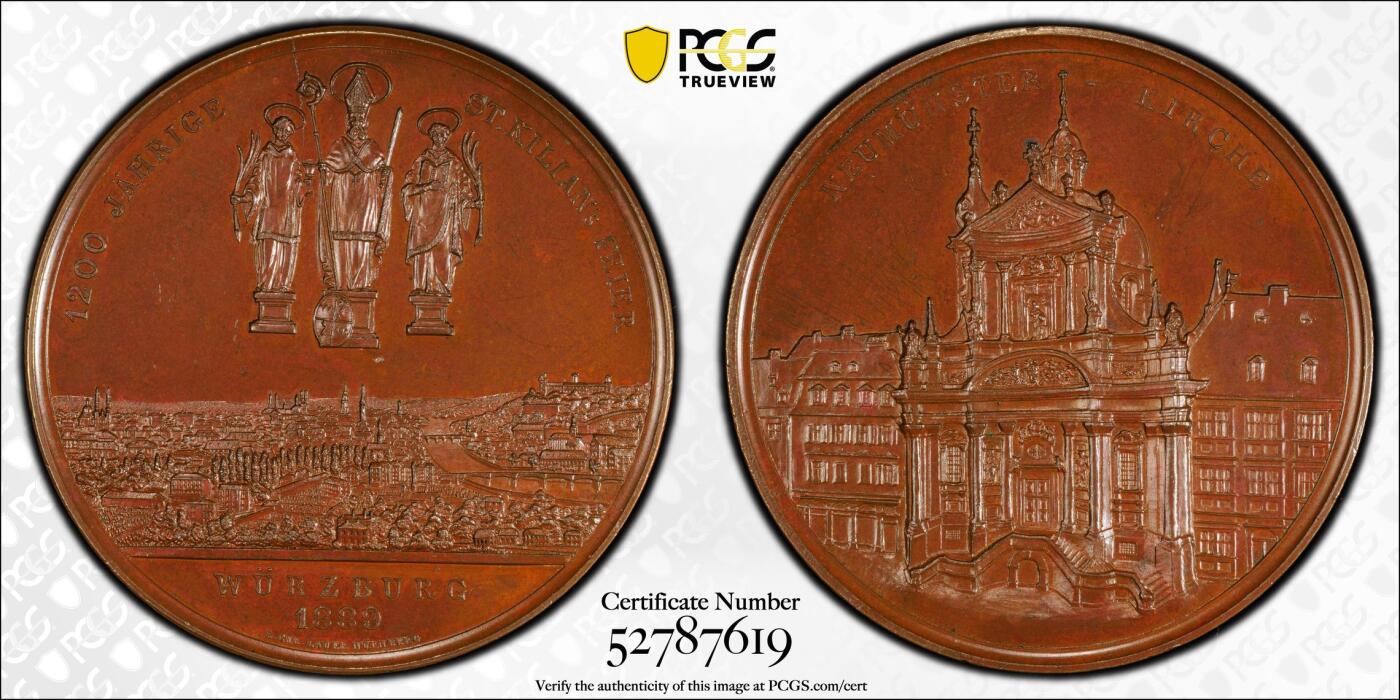 博洋堂蛇年收官专场暨第161期（全场包邮） PCGS MS64 德国维尔茨堡1889年纪念圣基利安（St. Kilian）传教1200周年大铜章，唯一冠军分！