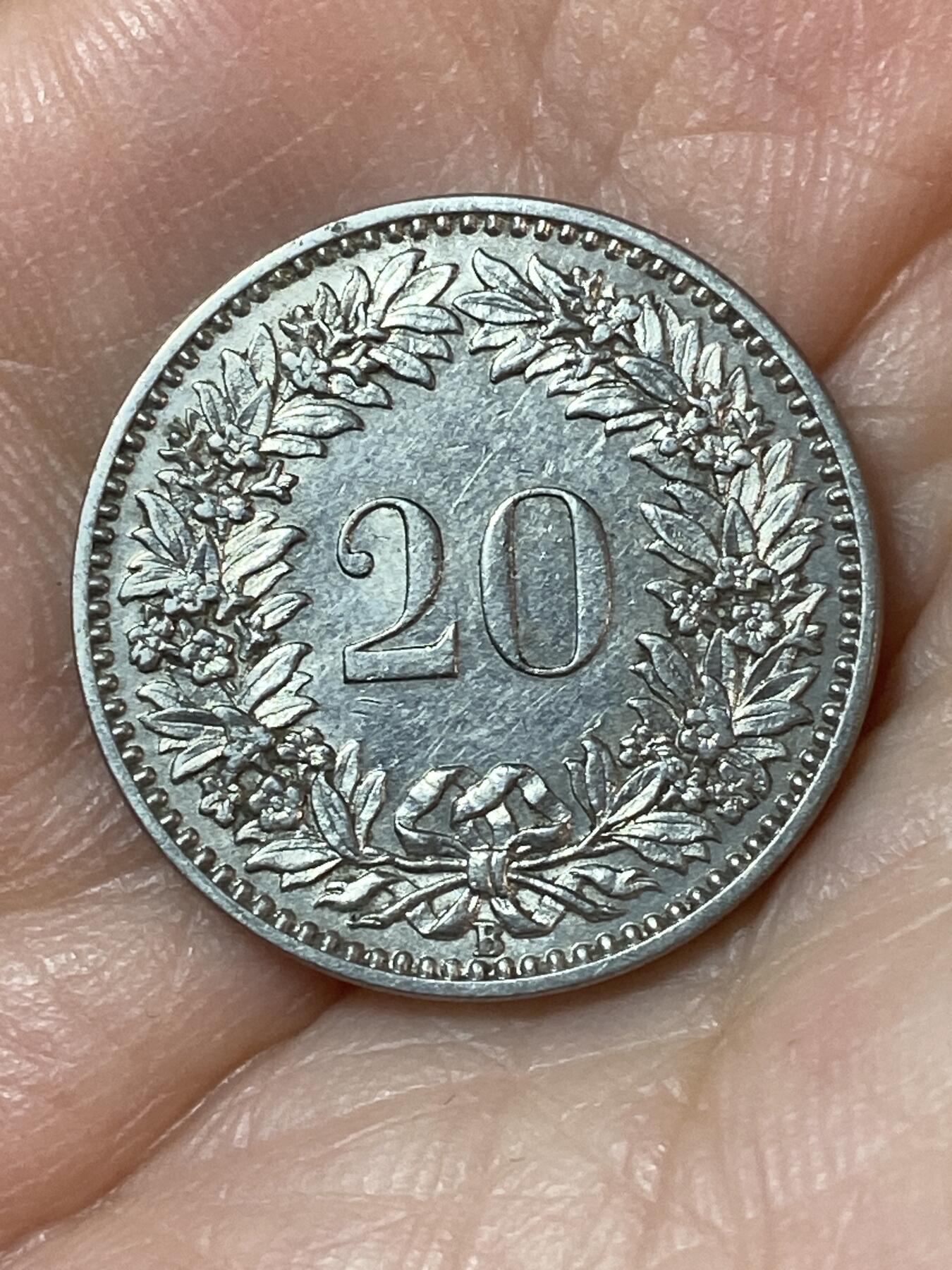 2026年第二十四场(总第一百九十三场）外国好品散币场(免佣金) 稀少早期年份–瑞士🇨🇭1903年20拉彭(第二版，B标伯尔尼造)