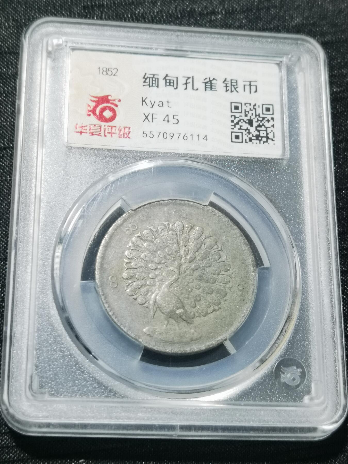 天下钱庄专场欢迎参拍 华夏评级XF45缅甸孔雀银币