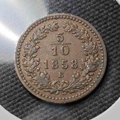 KK钱币收藏小铺  第397期 百期特怕（四拍之一） 2月预留时间 周末发货 -   奥匈帝国1858年5/10克鲁泽铜币