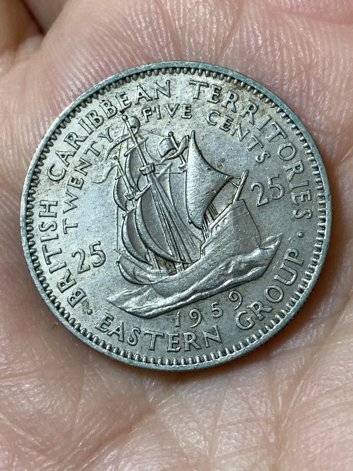 2026年第二十三场(总第一百九十二场）外国好品散币场(年后发货) 英属加勒比领地1959年25分(伊丽莎白二世青年带冠)