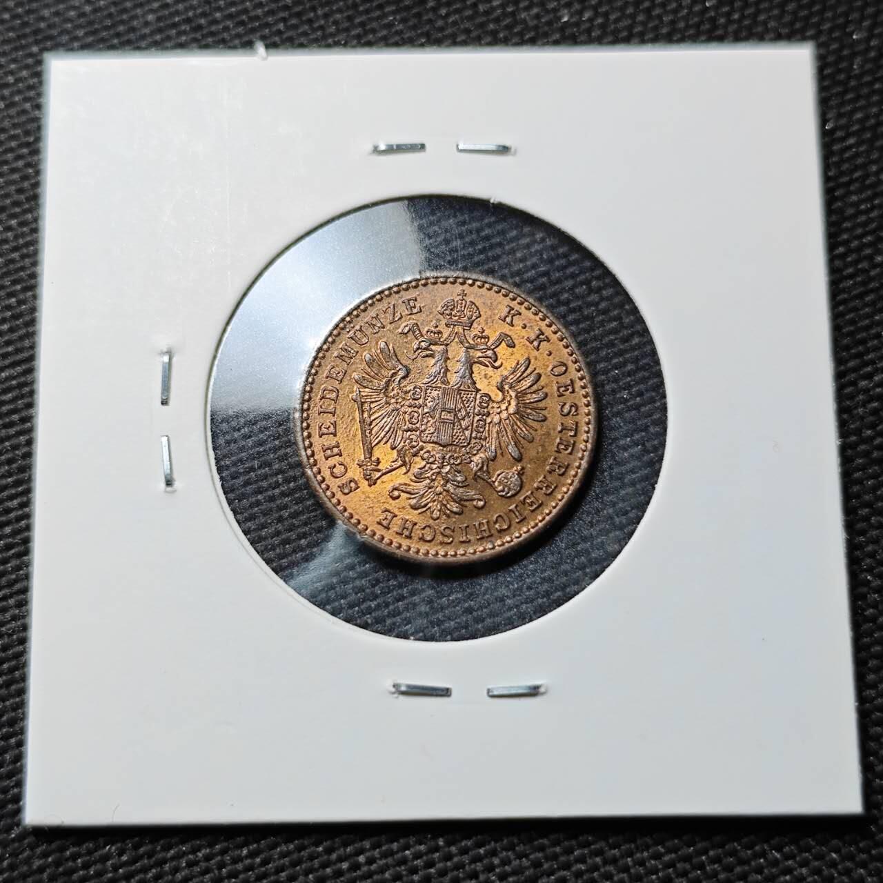 KK钱币收藏小铺  第397期 百期特怕（四拍之一） 2月预留时间 周末发货  1881年奥地利约瑟夫一世双头鹰1克鲁泽铜币 好品