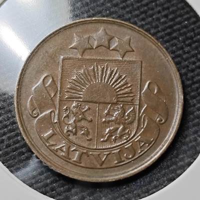 KK钱币收藏小铺  第397期 百期特怕（四拍之一） 2月预留时间 周末发货 -  1922拉脱维亚2分铜币 巧克力包浆 底板比较干净