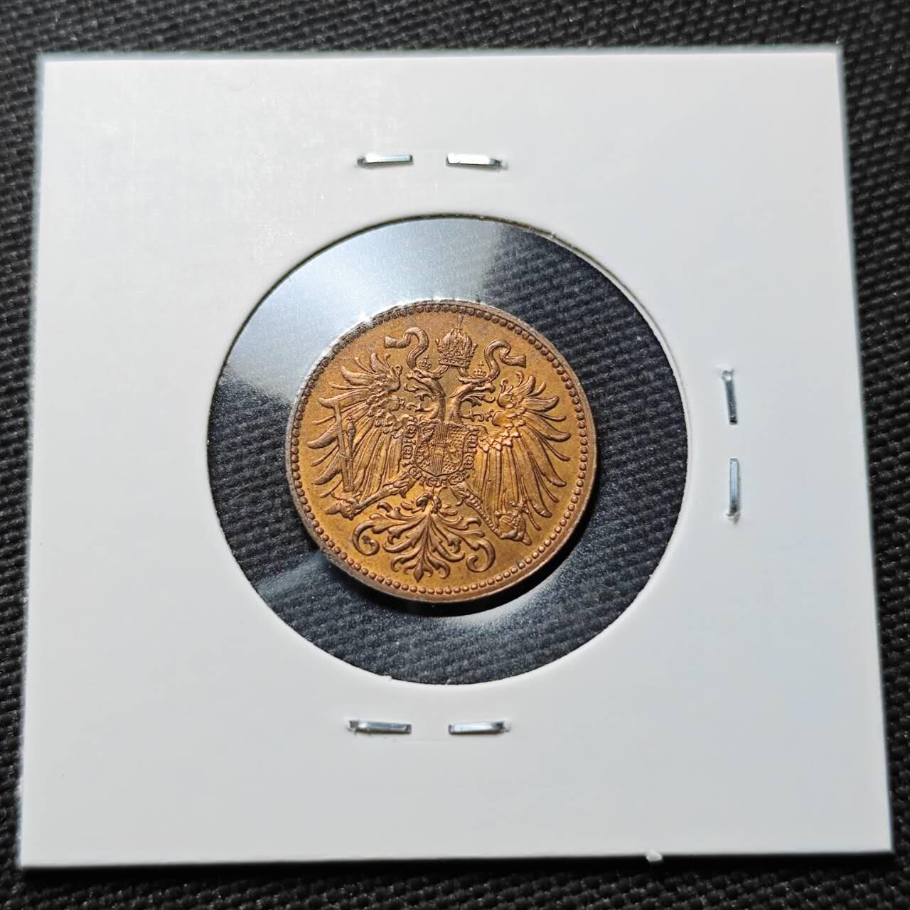 KK钱币收藏小铺  第397期 百期特怕（四拍之一） 2月预留时间 周末发货  1913奥地利2格罗申铜币 MS品可评级