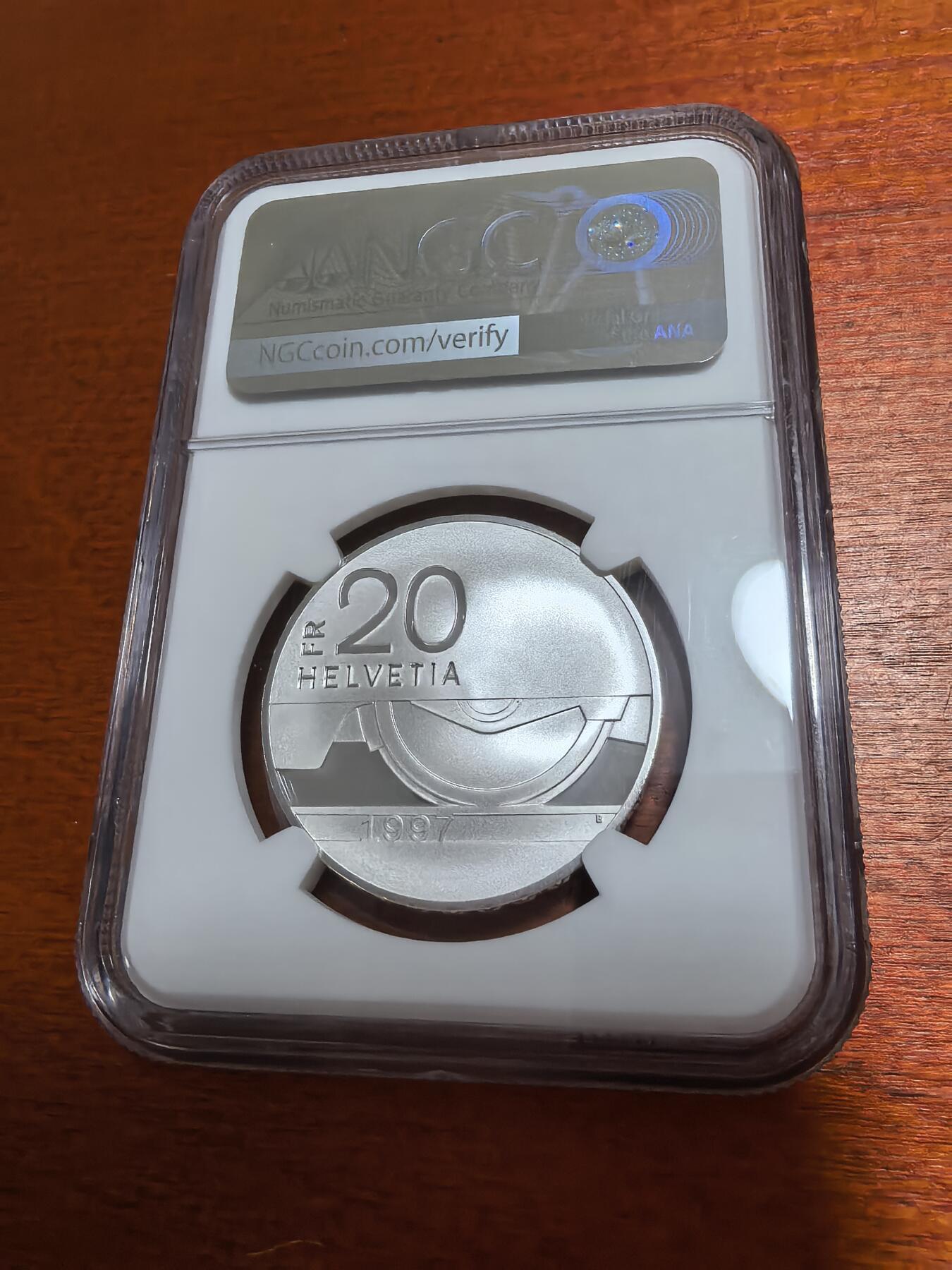 长老汇蛇年精选第一百场拍卖 1997B 瑞士瑞铁150周年20瑞士法郎精制银币，NGC PF69UC，更高1枚