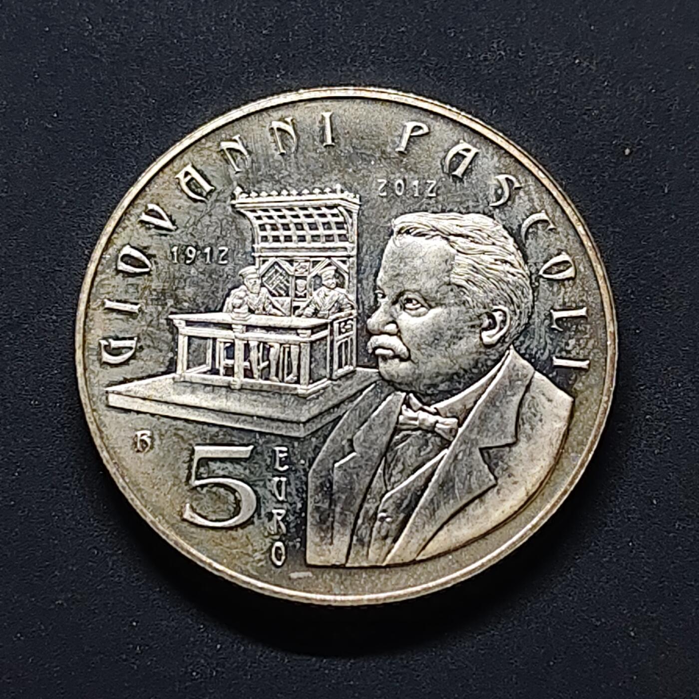 【全场包邮】纯粹捡漏拍503场 圣马力诺2012年5欧元诗人乔瓦尼·帕斯科利逝世一百周年纪念银币【32毫米18克92.5%】