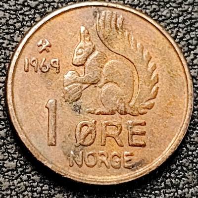 泉币菌-第191场- 迎春节专场 本场拍品多 请提前出价（本期结束后 明天 2月14日发货 请及时付款） - 1969年 松鼠 挪威1欧尔青铜币 袖珍币