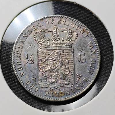 KK钱币收藏小铺  第397期 百期特怕（四拍之一） 2月预留时间 周末发货 -  1861荷兰1/2盾银币 深打状态 细节好