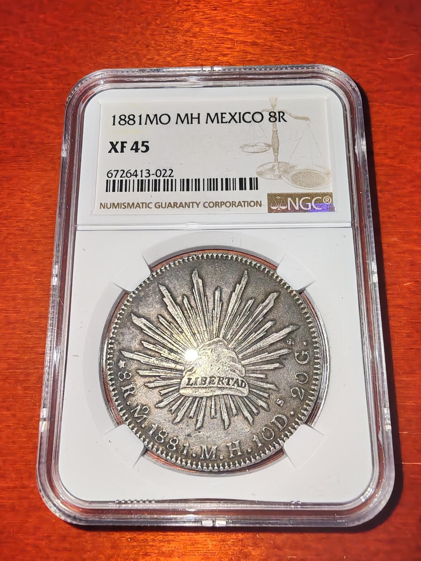 长老汇蛇年精选第一百场拍卖 1881Mo MH墨西哥8R鹰洋，NGC XF45，墨西哥城造币厂