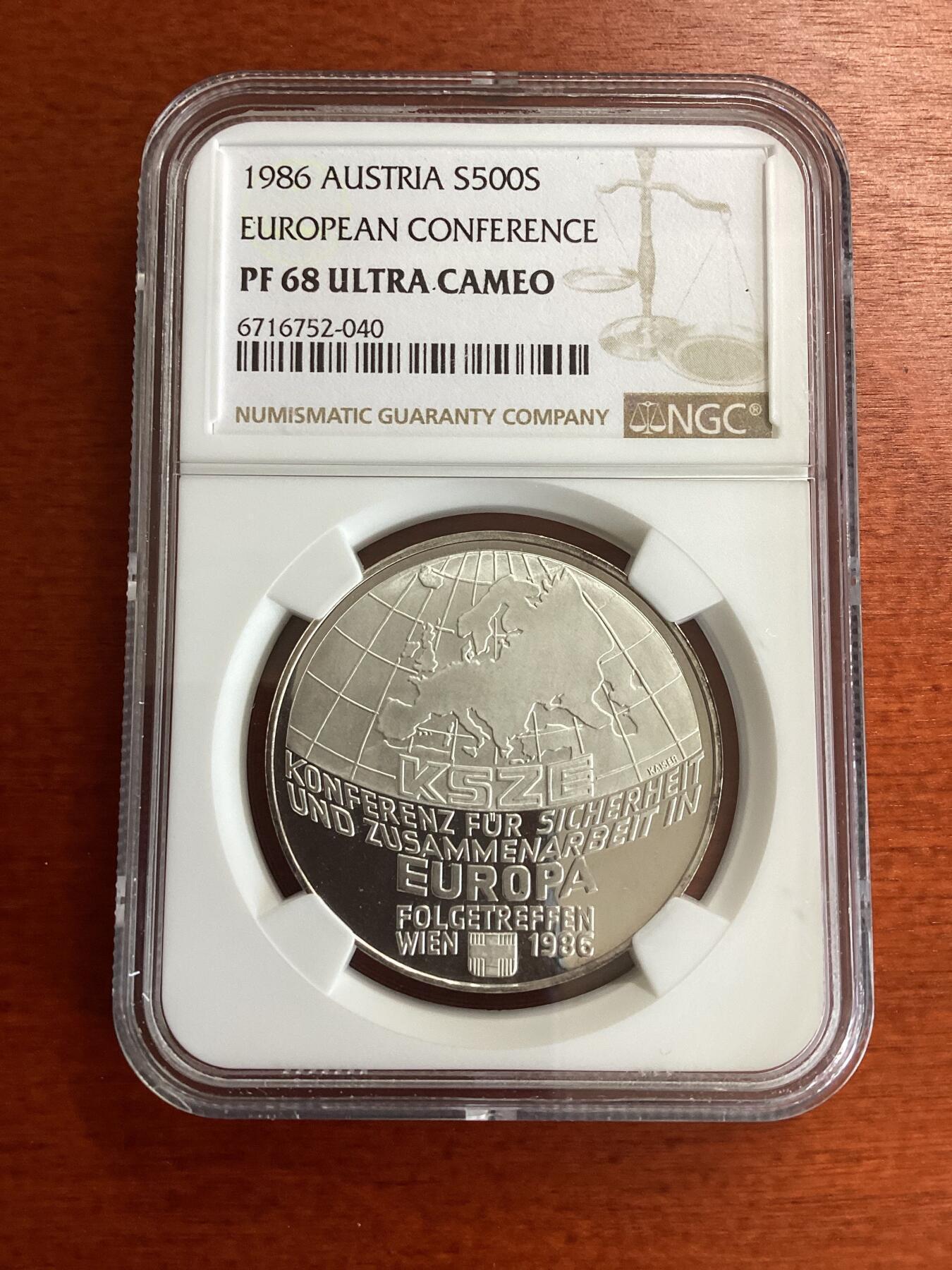 长老汇蛇年精选第一百场拍卖 1986奥地利欧安会500先令精制银币 ，NGC PF68UC，唯一冠军