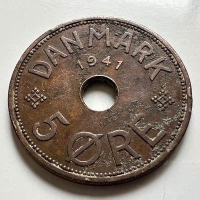 🌹外币初藏🌹🐯2026年第19场 快递已停，正月十五后再发 - 法罗群岛1941年5欧尔 铜币 少见