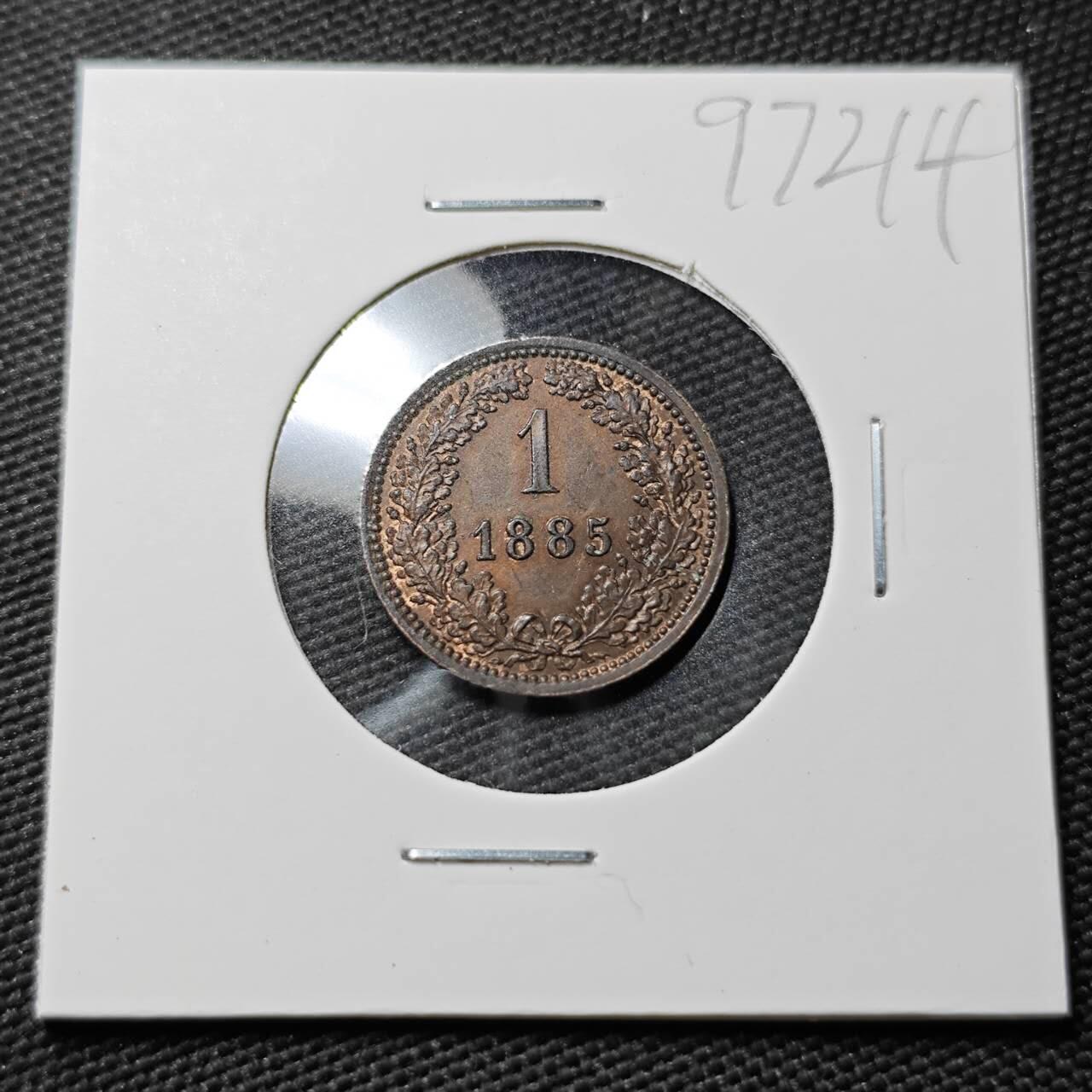 KK钱币收藏小铺  第397期 百期特怕（四拍之一） 2月预留时间 周末发货  1885年奥地利约瑟夫一世双头鹰1克鲁泽铜币 好品