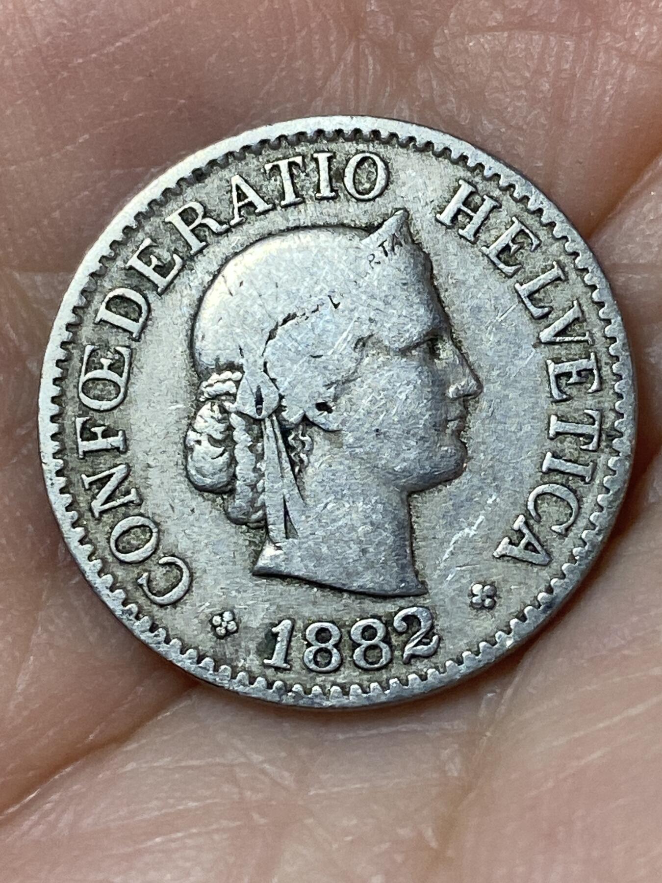 2026年第二十四场(总第一百九十三场）外国好品散币场(免佣金) 稀少早期年份–瑞士🇨🇭1882年10拉彭(第二版，B标伯尔尼造)