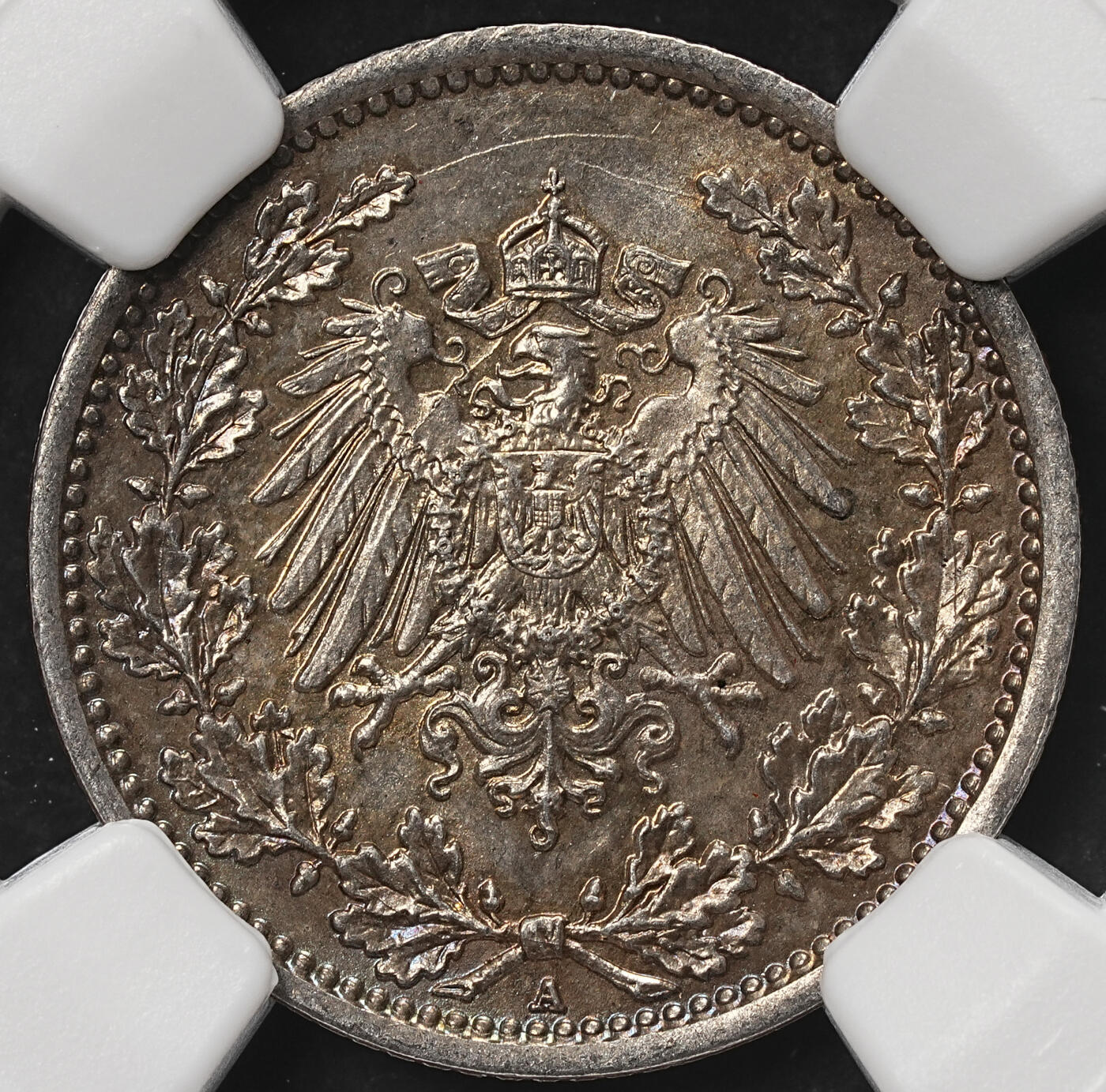 修遠堂世界钱币第105期，马年首拍 NGC MS64 1918年德国1/2马克银币 A厂铭