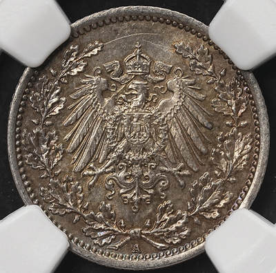 修遠堂世界钱币第105期，马年首拍 - NGC MS64 1918年德国1/2马克银币 A厂铭