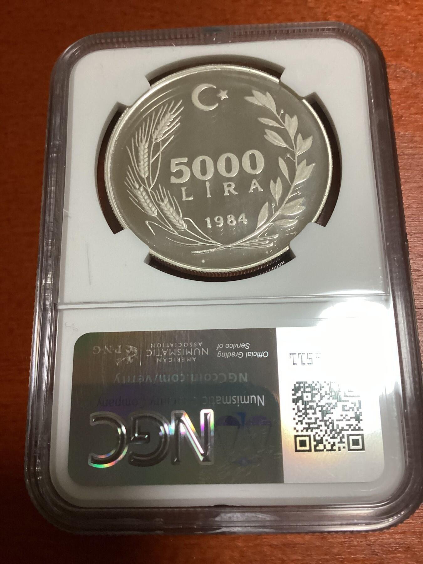 长老汇蛇年精选第一百场拍卖 1984土耳其联合国妇女十年5000里拉精制银币，23.33克925银，NGC PF68UC，亚军，更高6枚，2万枚