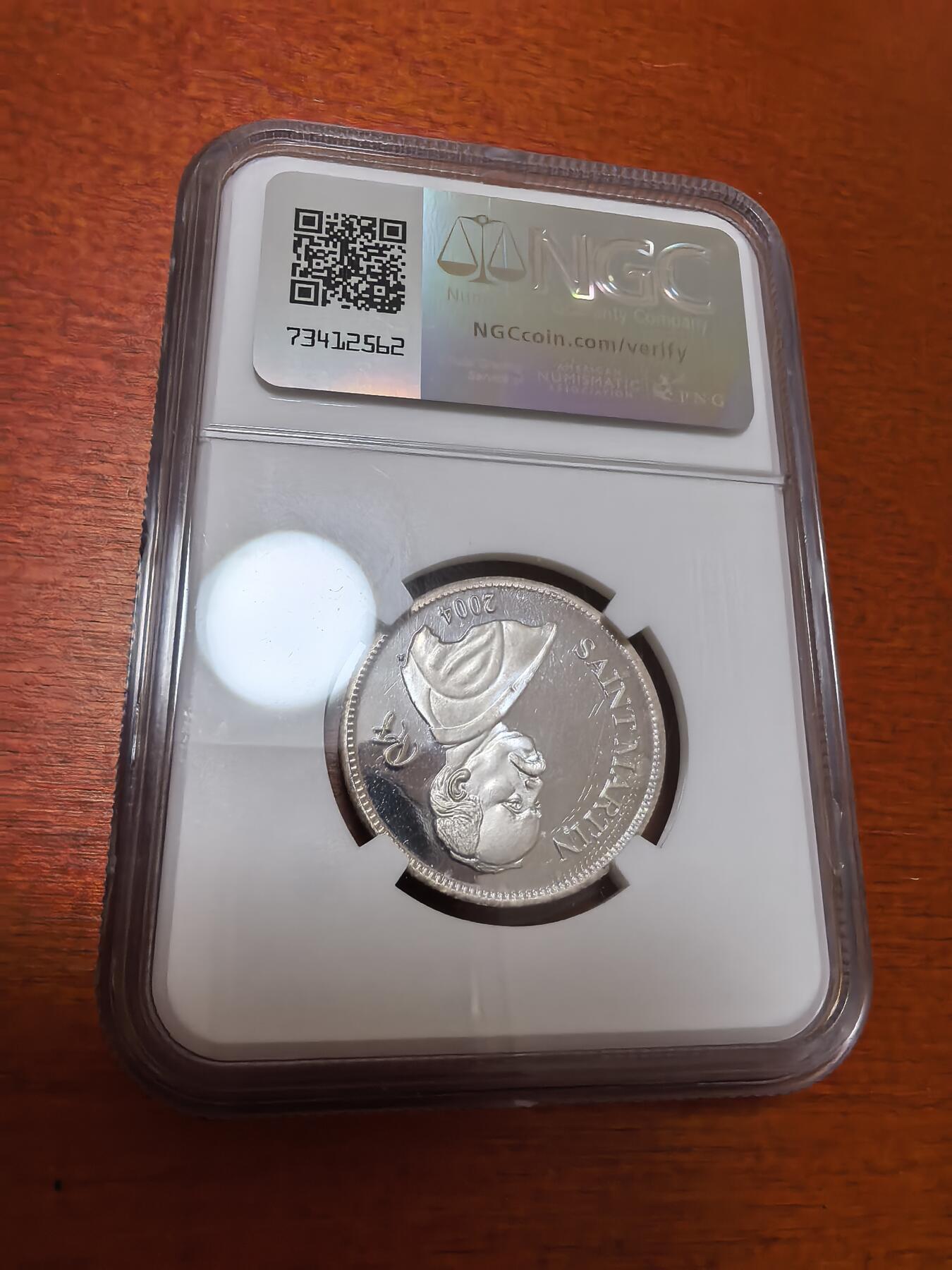 长老汇蛇年精选第一百场拍卖 样币！2004 法属圣马丁岛雕刻大师罗缇名作1/4欧元精制银币，NGC PF67UC，唯二冠军分，2000枚