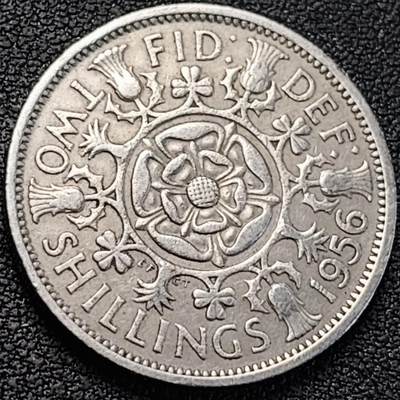 泉币菌-第191场- 迎春节专场 本场拍品多 请提前出价 年前能发货的最后一场（本期结束后 明天 2月14日发货 请及时付款） - 英国早期1956年2先令老镍币 伊丽莎白二世青年女王头像 28.3MM