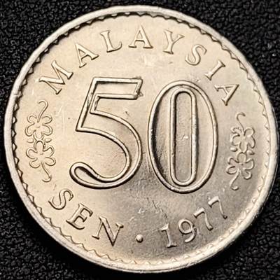 泉币菌-第191场- 迎春节专场 本场拍品多 请提前出价 年前能发货的最后一场（本期结束后 明天 2月14日发货 请及时付款） - 原光UNC 大镍币 马来西亚1977年50仙镍币 国会大厦版 星月  27.8mm