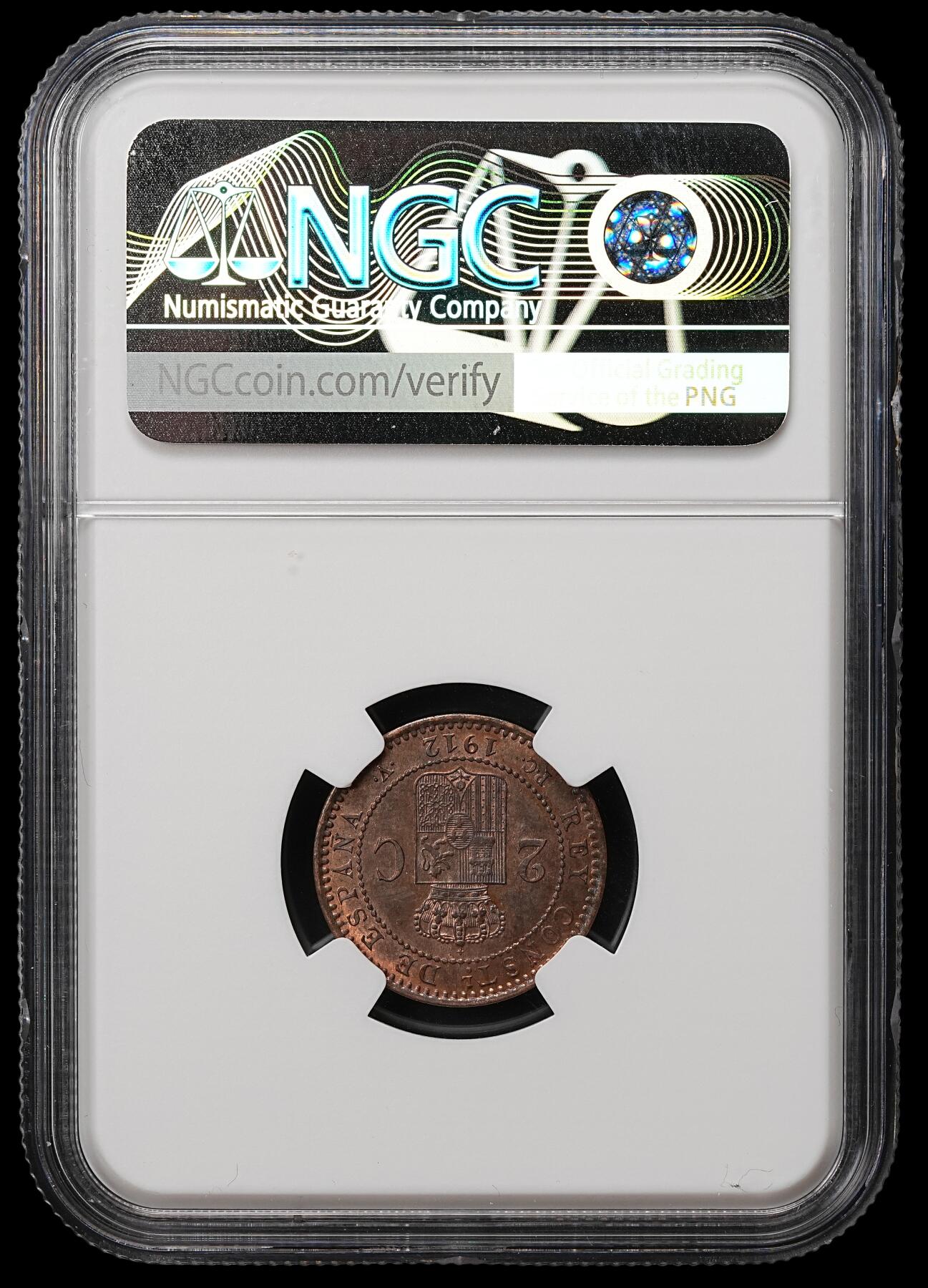 修遠堂世界钱币第105期，马年首拍 NGC MS64BN 1912年西班牙2分铜币