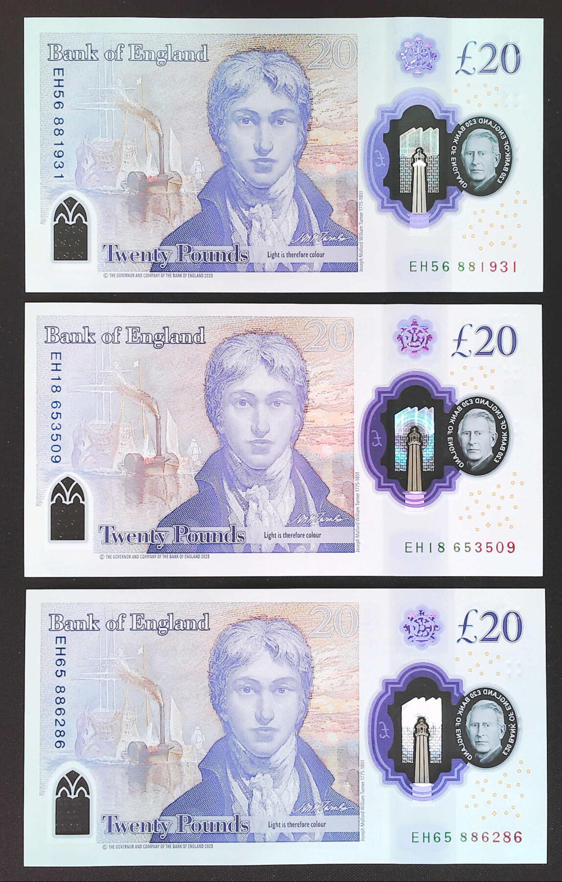 世界靓号纸钞第八十二期 2024年英国英格兰银行20镑 查尔斯镑 品相如图