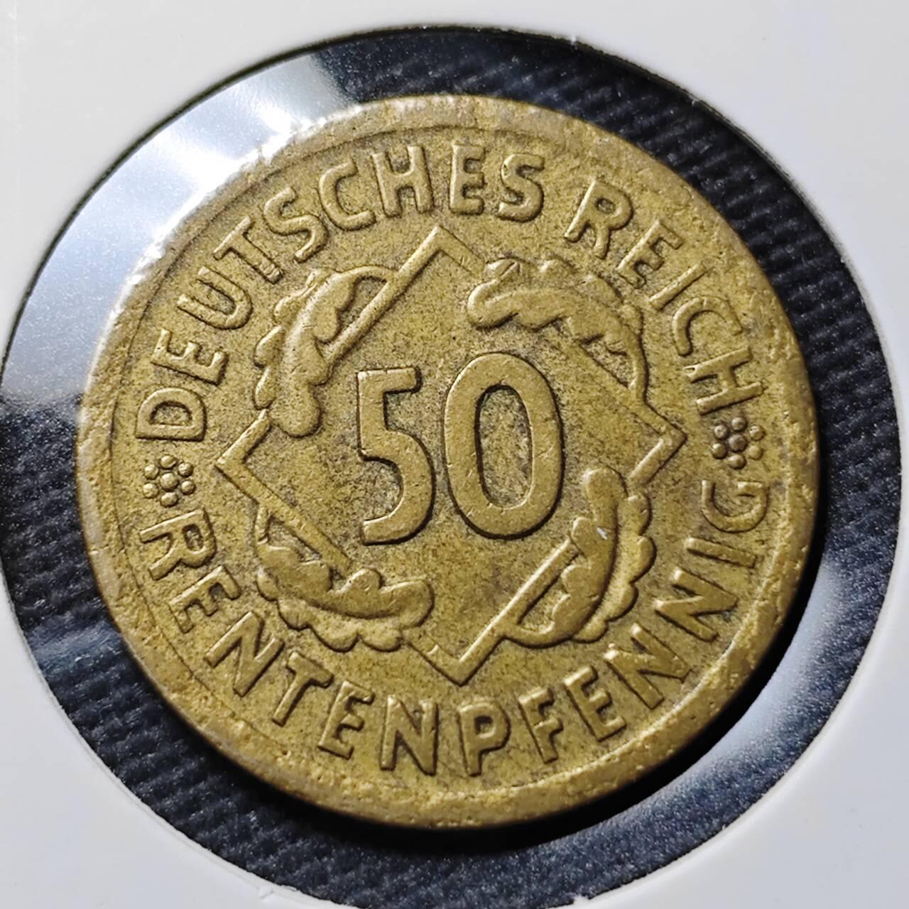 KK钱币收藏小铺  第397期 百期特怕（四拍之一） 2月预留时间 周末发货  1924魏玛50分铜币A版