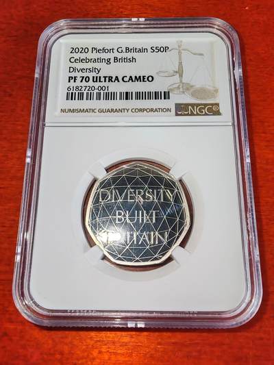 长老汇蛇年精选第一百场拍卖 - 2020 英国多样性50便士七边精制加厚银币，NGC PF70UC，2500枚