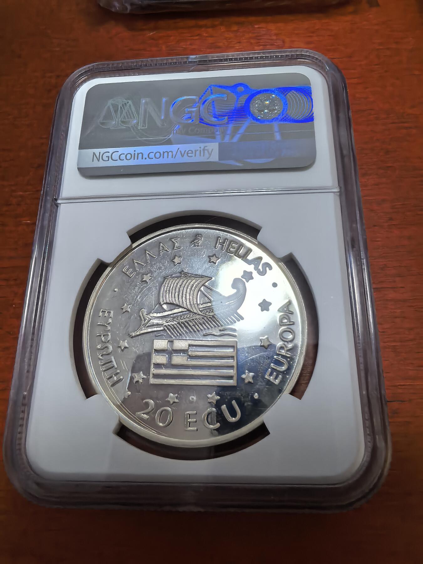 长老汇蛇年精选第一百场拍卖 1994希腊亚历山大大帝20埃居精制银币，臆造币，NGC PF66UC，N盒唯一记录
