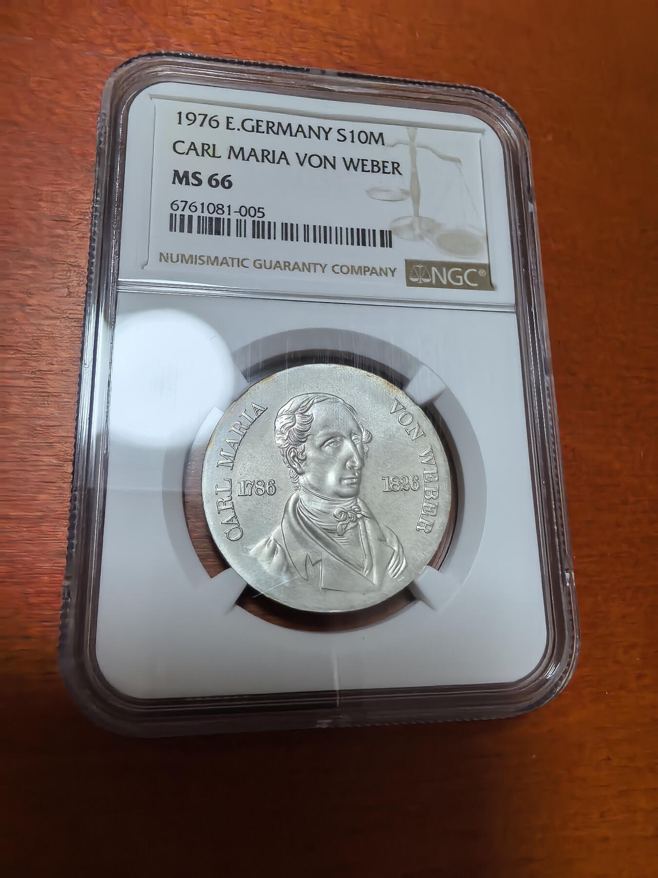 长老汇蛇年精选第一百场拍卖 1976东德韦伯10马克银币，NGC MS66