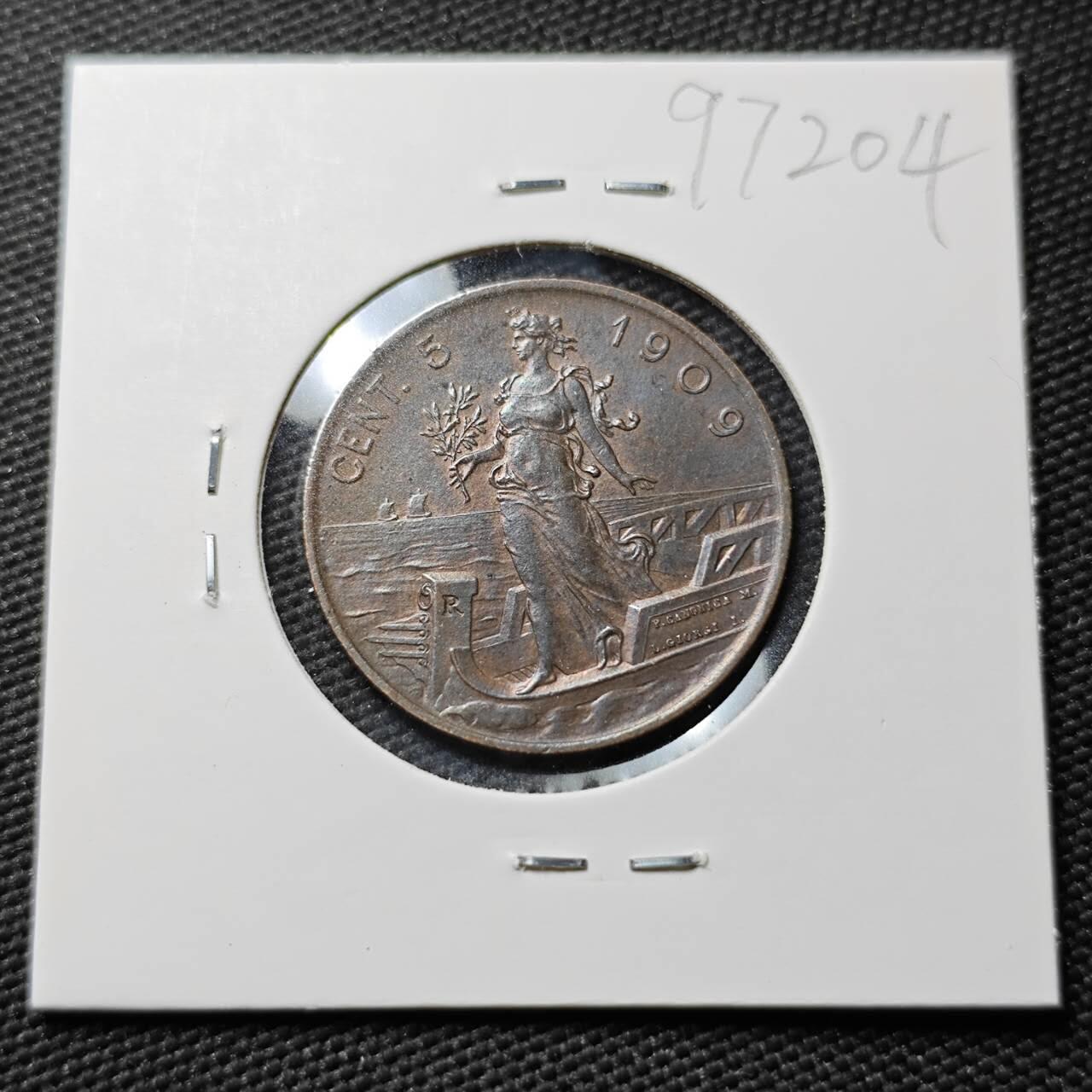 KK钱币收藏小铺  第397期 百期特怕（四拍之一） 2月预留时间 周末发货  1909意大利5分 拿花铜币 深打状态 细节好