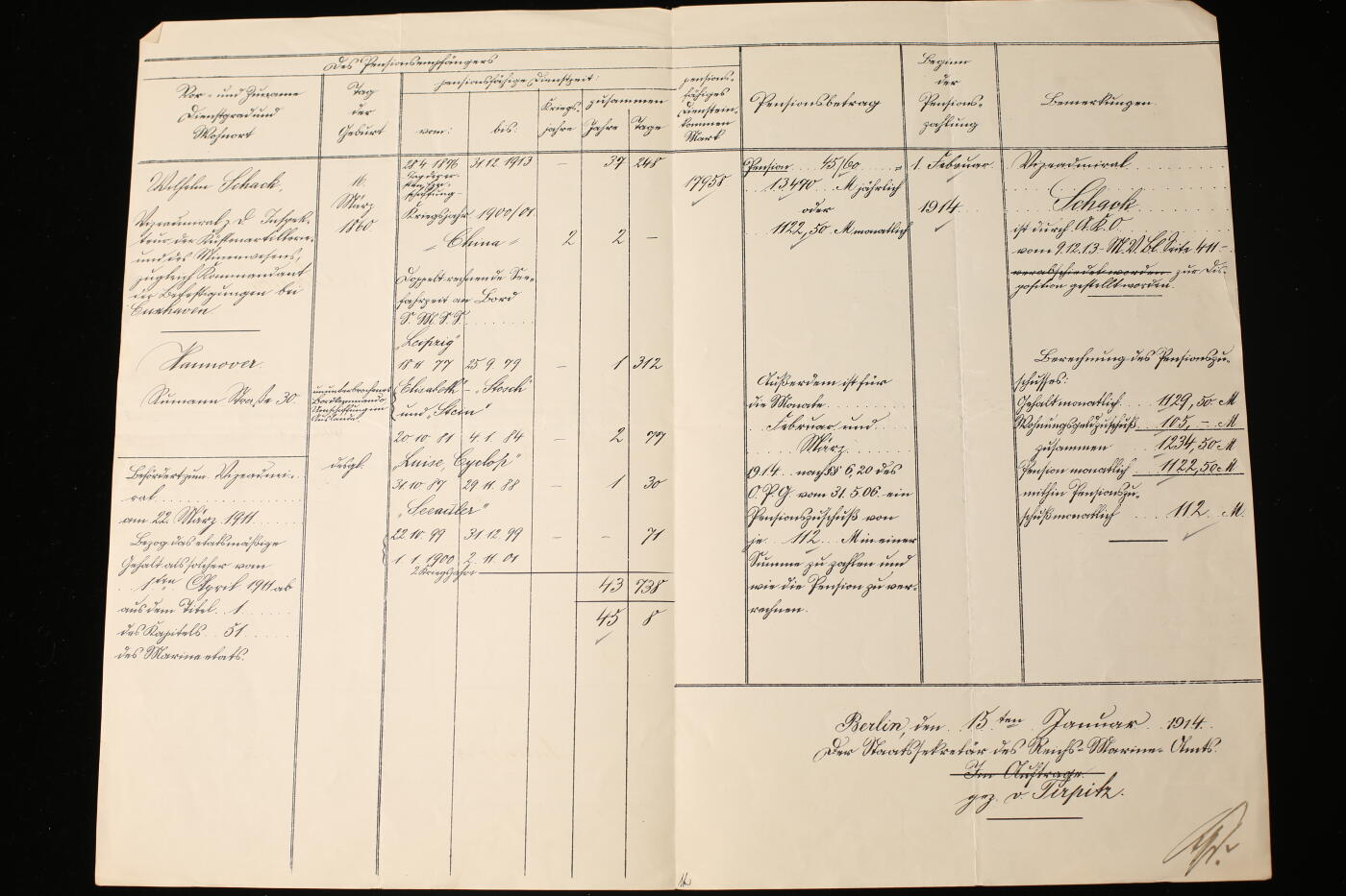 欢庆春节！戎马世界章牌大赏第112期春节大拍  德专场 海军中将威廉·沙克的帝国海军军官养老金核定原始文件