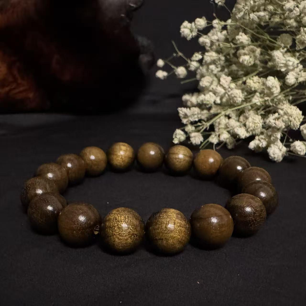 零元拍：金丝楠祖母绿园珠手串，11.5MM 金丝满满，满手留香